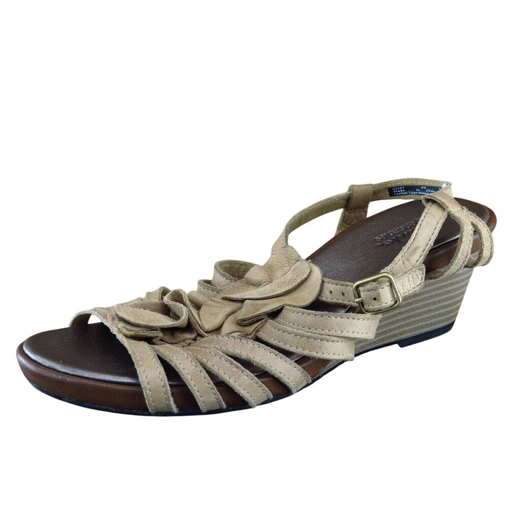 Clarks Size 6 W Brown‎ Open Toe Wedge Leather Women